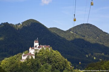Das Schloss Hohenaschau mit der Kampenwandseilbahn