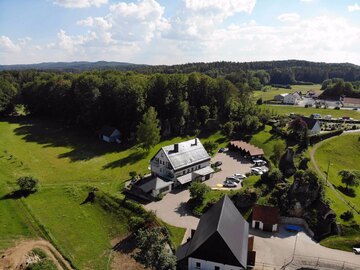 Unser Gästehaus aus der Vogelperspektive